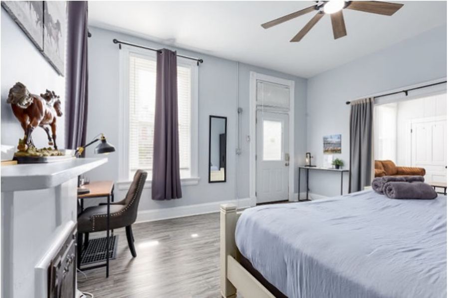 Bright bedroom with desk